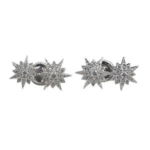 Double Starburst Stud Sterling Silver Pierced Earrings Crystals